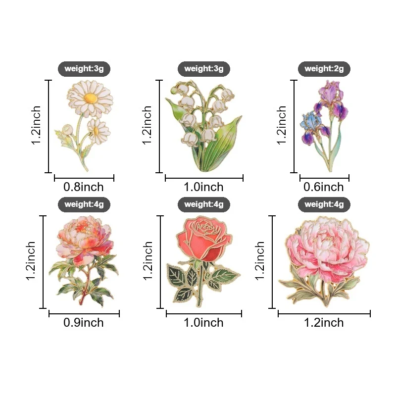 Vintage Flower Badges Peony Rose Daisy Lily of the Valley Iris Pins Floral Brooch Nature Wild Plant Accessory Gift