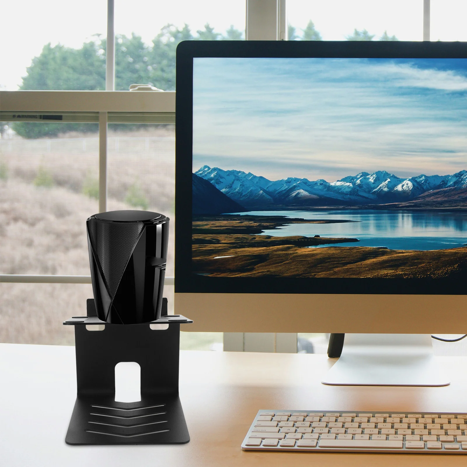 

Metal Desktop Speaker Stand Black Speaker Heightening Rack Audio Cooling Storage Shelf Support for Bookshelf Computer Gaming