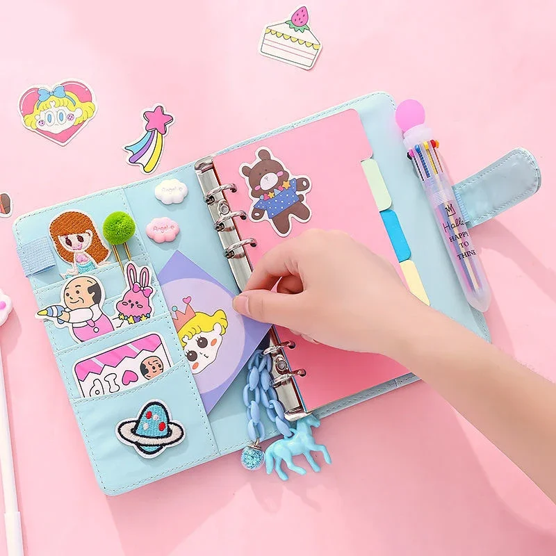 Color Paper Kawaii Notebook Journal Note Book Cute A6 Ring Planner Notepad Diary Grid Blank Student  Leather Notebook Binder