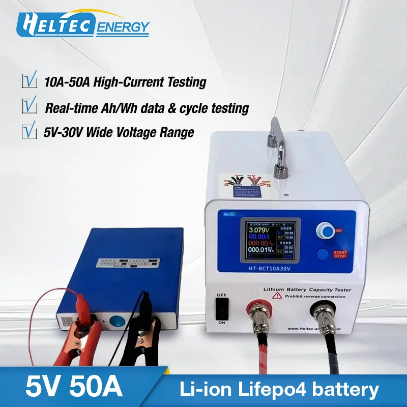 Heltec 50A 30V Battery Capacity Tester for 18650, 21700 LiPo & LiFePO4 Batteries with Precise Charge/Discharge Testing