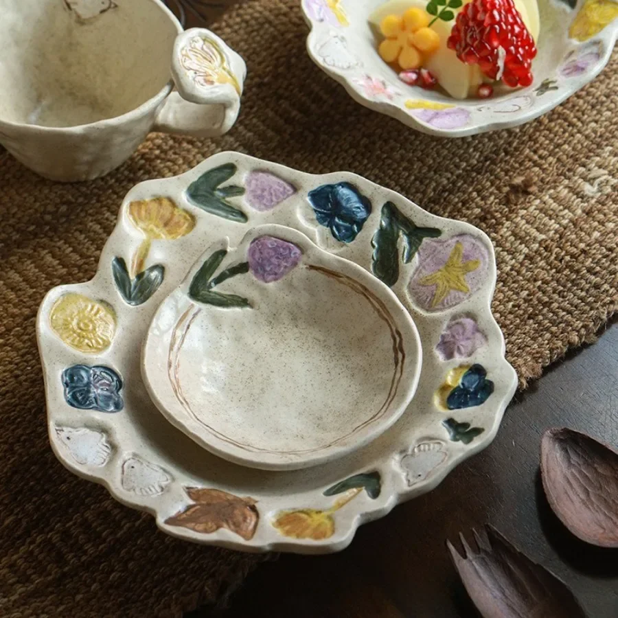 Vintage Ceramic Fruit Plates Kitchen Utensils Handmade Crafts Dessert Plates Halloween Parties Household Underglaze Color Trays
