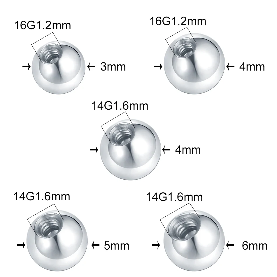 10Pcs Steel Piercing Balls CZ Gem Labret Tongue Ear Belly Eyebrow Piercing Replacement Attachment 16G 14G DIY Body Jewelry