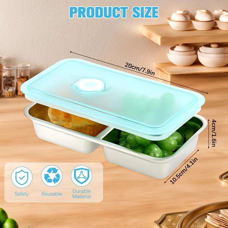 4pcs Snack Containers,Stainless Steel Double Compartment Snack Containers with Lids,Travel &Outdoor Camping Food Storage-AD23