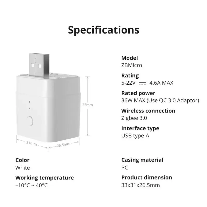 SONOFF ZBMicro Zigbee Micro USB Smart Adaptor Fast Charging EFR32MG21 Wide Transmit Coverage Voice Control eWeLink Alexa Google