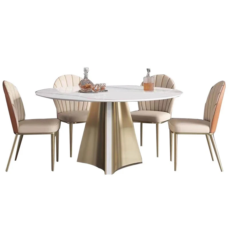 &c Minimalist Round Rock Plate Dining Table Modern Dining Room Furniture Brushed Stainless Steel Base