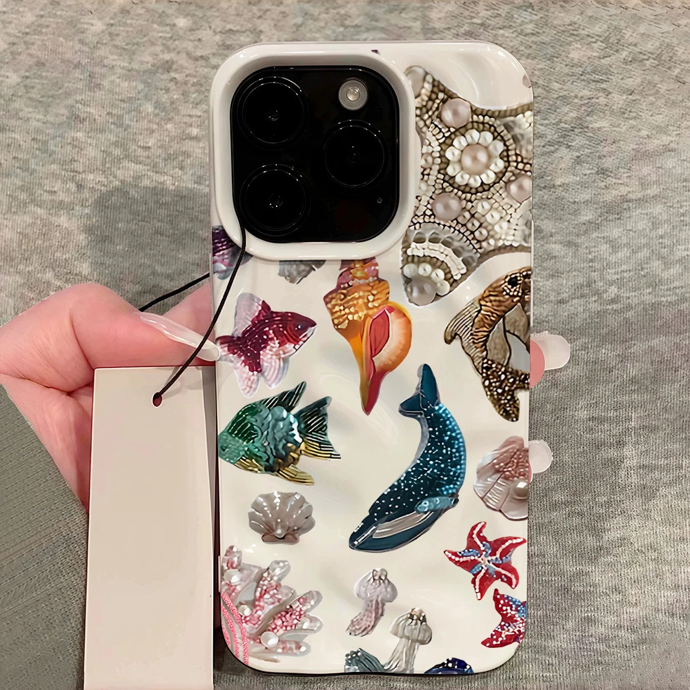 Luxuriöse Retro-Meerestier-Handyhülle für iPhone 17 16 15 14 13 12 11 Pro Max 14 Plus 17 Air Falten-Wellen-Soft-Silikon-Cover – Detail 12