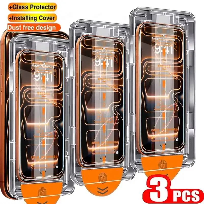 

3 шт. HD 8K Защитное стекло без пыли для iPhone 16 15 14 13 12 11 Pro Max 16E Plus 17 Air XS XR, простая установка, в коробке
