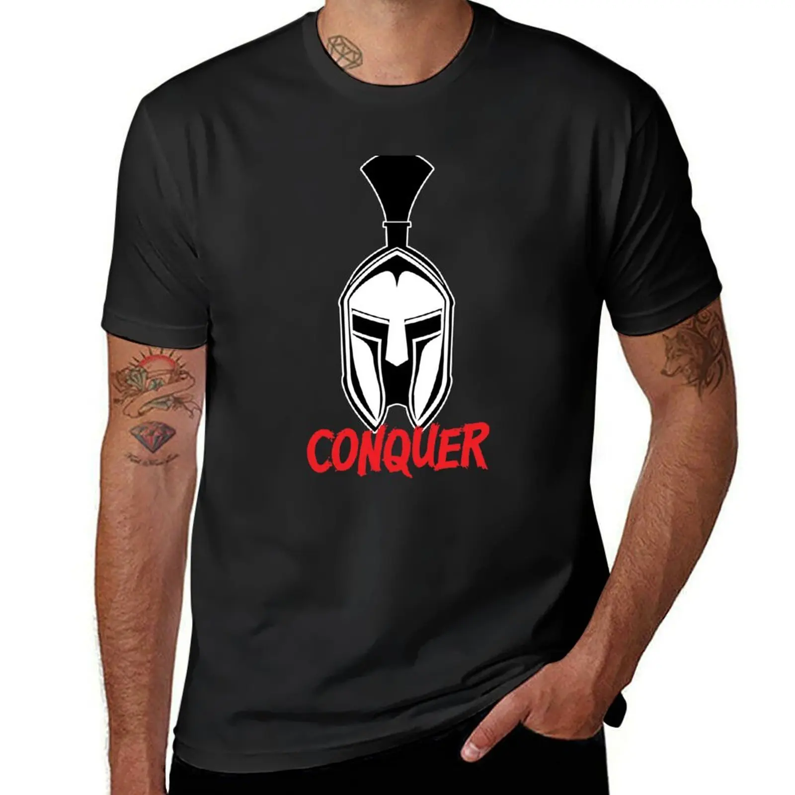 

Футболка Spartan Helmet Conquer, милые топы, рубашки с рисунком, новое издание, мужская футболка с рисунком