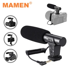 MAMEN Video Recording Microphone with Long Spring Cable Plug and Play for Phone SLR Camera for Vlog Interview Podcast Microfone