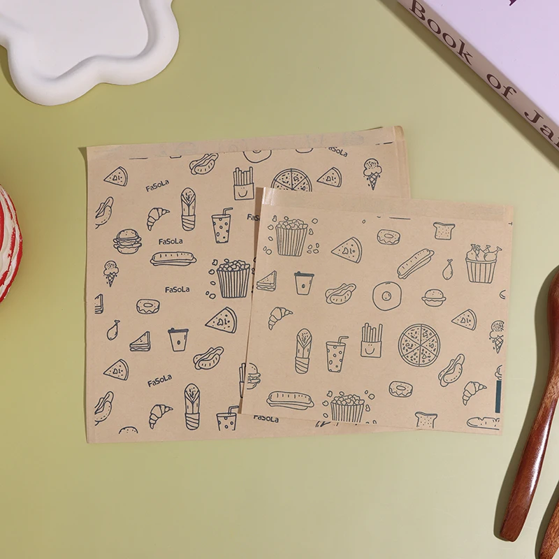 50Pcs Greaseproof Kraft Paper Bags - Disposable Food Wrapping Packaging for Baking Kitchen Plate Mat Accessories