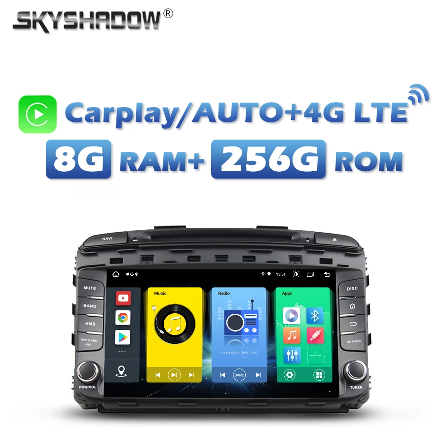 4G SIM Carplay Auto Android 14.0 8G+256G 360 Car DVD Player DSP IPS Bluetooth Wifi GPS Map RDS Radio For kia SORENTO 2015 2016