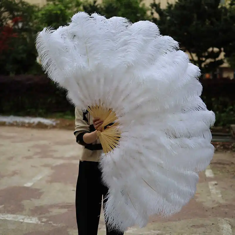 

130CM White Big Ostrich Feather Fan Fluffy 13 Bone Handheld Carnival Belly Dance Stage Performance Feather Fan Plumes DIY Crafts