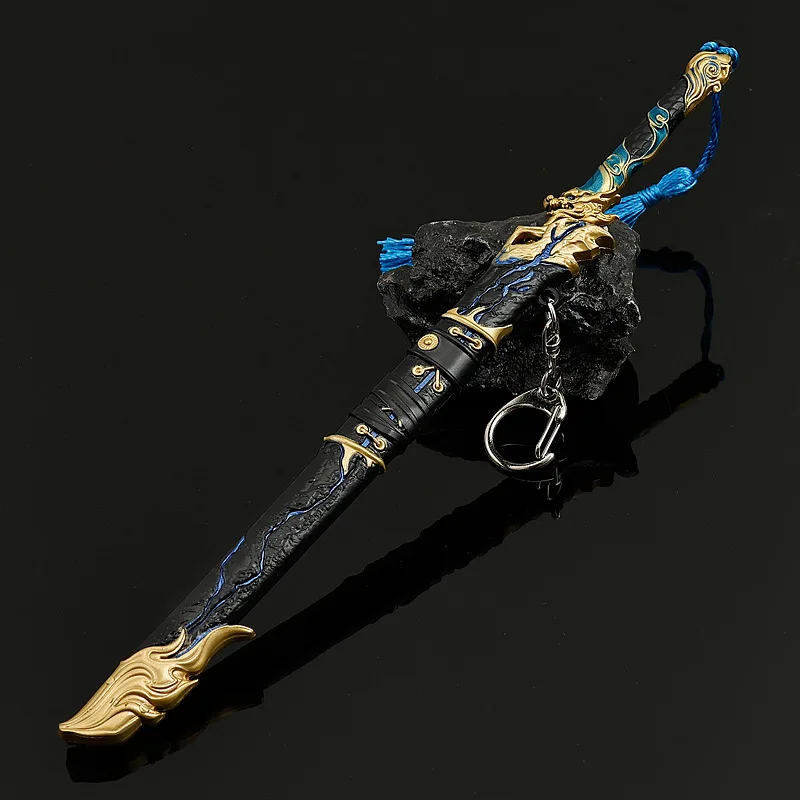 22cm Naraka Bladepoint broń czarne złoto starożytny nóż peryferia broń Model stop ozdoba kolekcja prezenty urodzinowe zabawki chłopcy