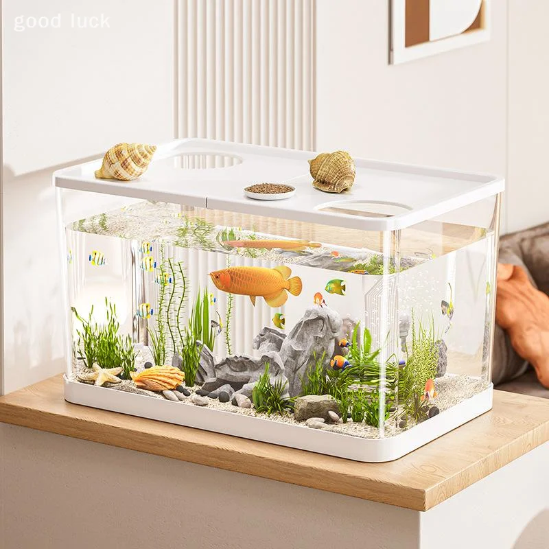 Hydroponic Clear Mini Fish Tank with Lid, Drop Resistant; Convenient for Desktop Home, Turtles, and Lazy Tanks