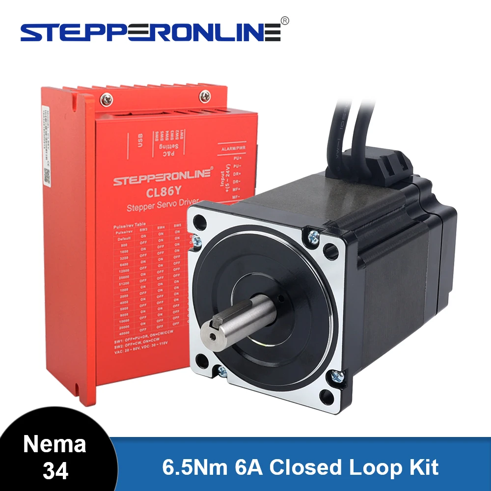 STEPPERONLINE Nema 34 Closed Loop Stepper Motor Driver Kit with Encoder 6.5N.m 6A & Servo Driver CL86Y for CNC Cutting Machine