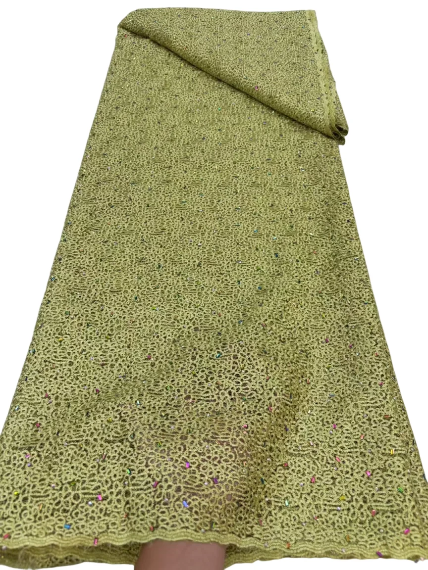 

5 Yards African Multicolor Gem Cord Lace Fabric 2025 High Quality Nigerian Milk Silk Guipure Lace Fabric Water Soluble For Party