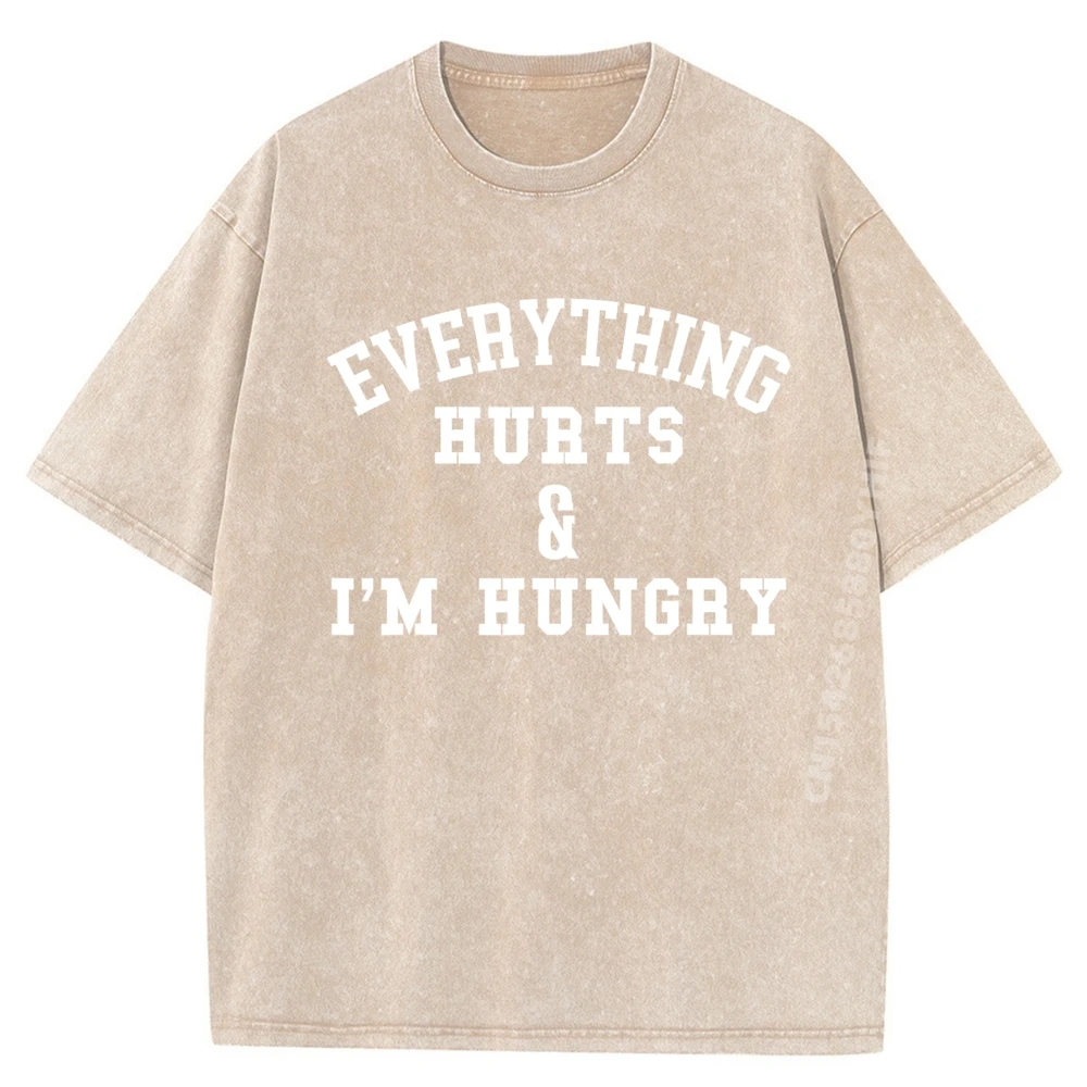 

Мужские свободные повседневные футболки Everything Hurts I'm Hungry, простые топы с принтом, высококачественная потертая футболка, мужская футболка