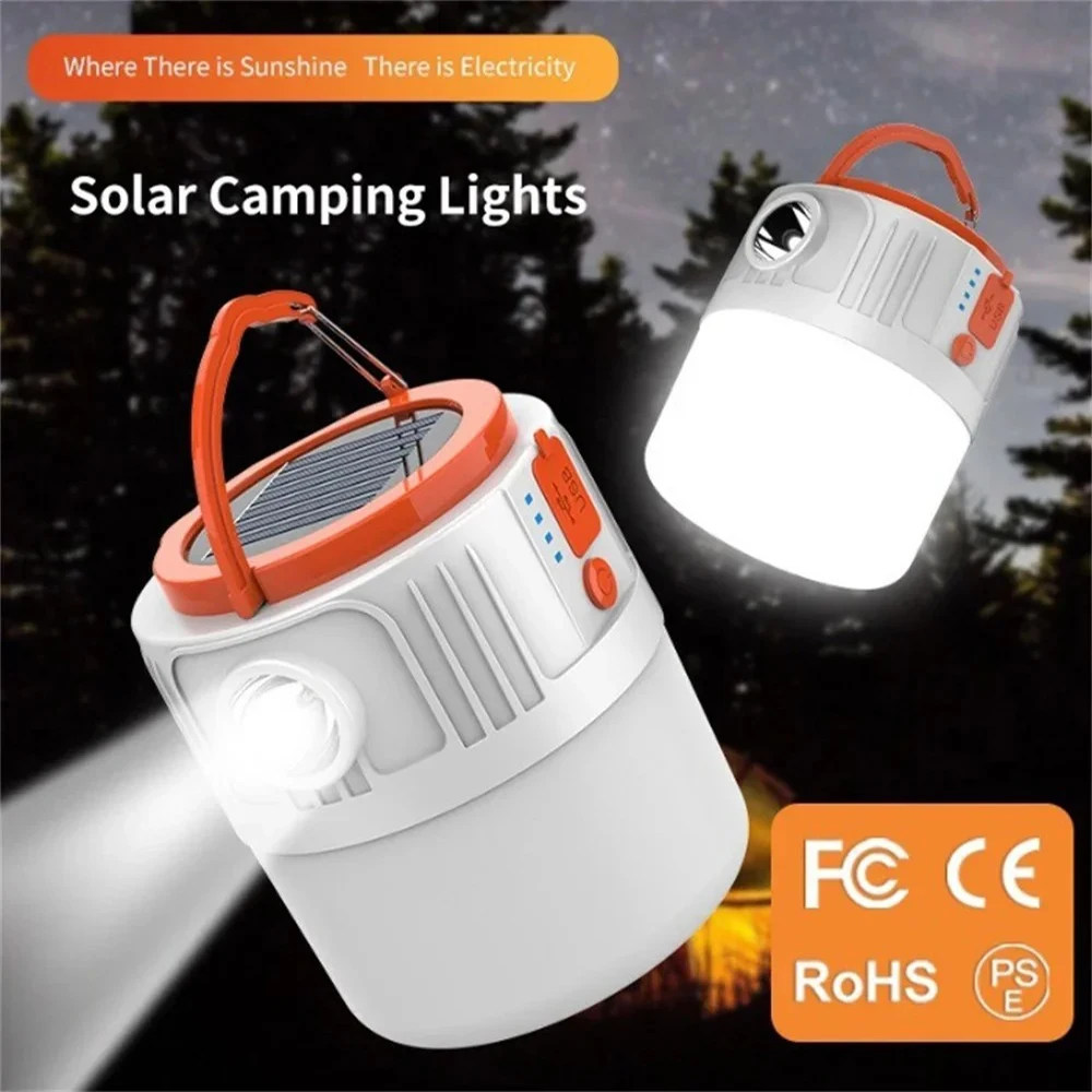 Lantern LED Solar Lamp 5 Modes Rechargeable Tent Camping Light Waterproof Outdoor Portable Flashlight Torch for Hiking Camping