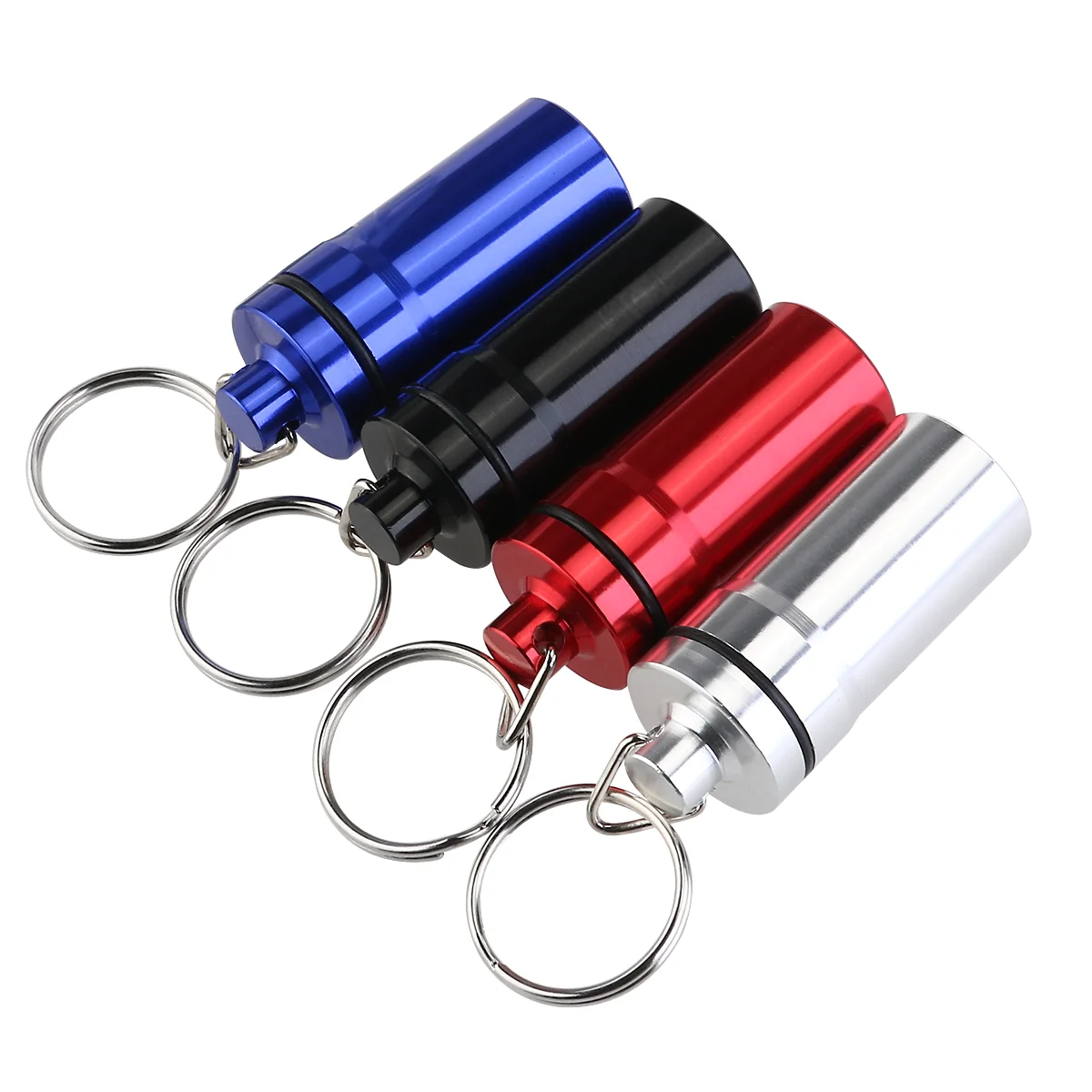 

WINOMO 4pcs Medium Size Waterproof First Aid Container Pill Holder Keychain Pill Case (Black & Red & Blue & Silver)