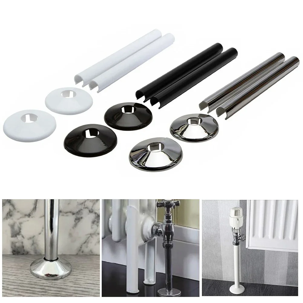 8pcs Pipes Radiator Pipe Covers Sleeve 15mm Collars Cut Fit Bathroom ChromeBlackPlastic Decorative Covers Faucet Accessories