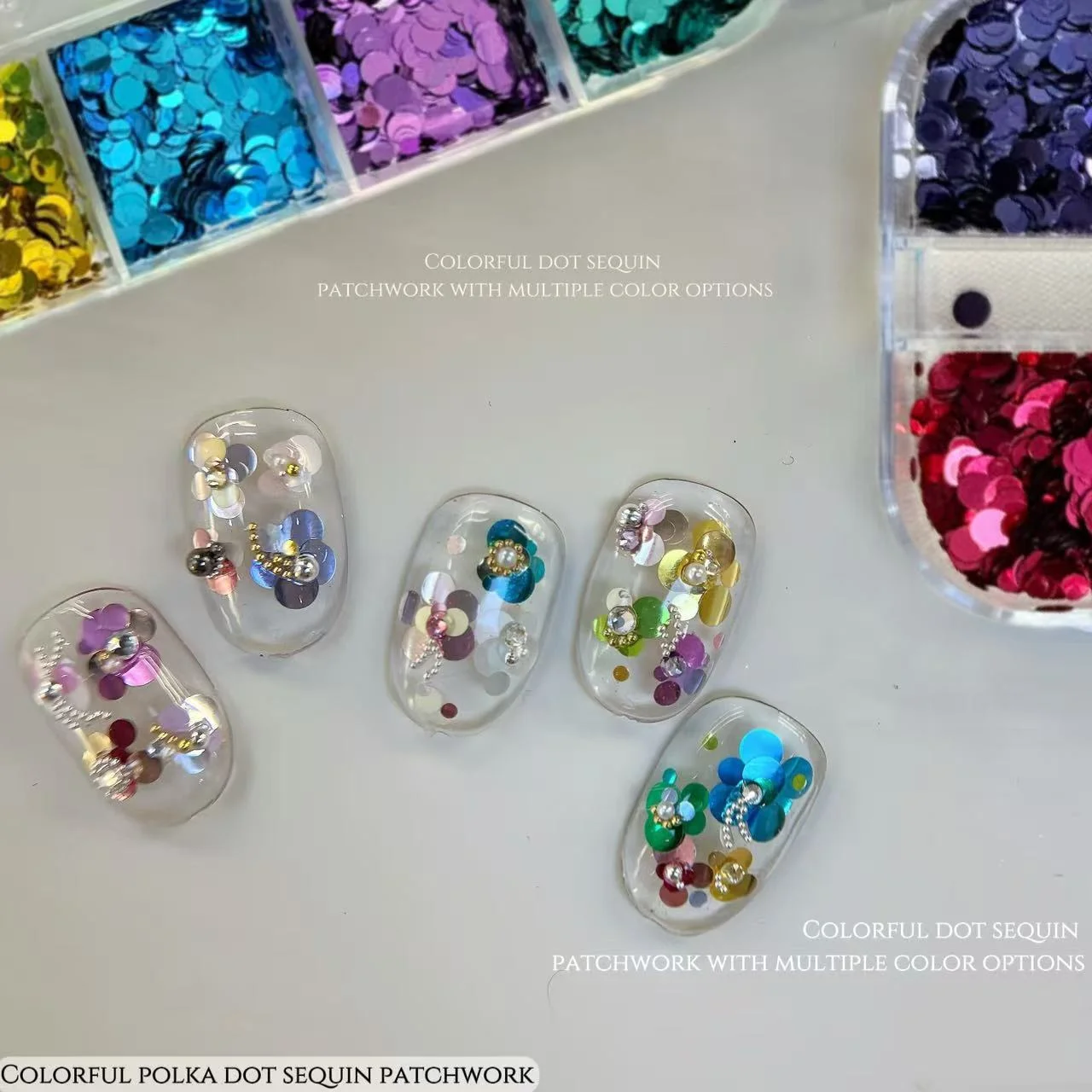 12 Grids 3D Round Circle Nail Flakes Macaron Color Nail Glitter Sequins Holographic Sparkle Paillette DIY Manicure Salon Decor *