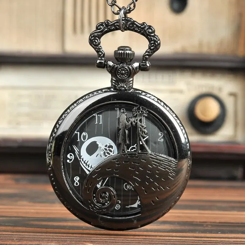 Fashion Lovers Skeleton Quarzt Pocket Watch with Chain Necklace Vintage Quartz Pendant Watches Clock Chain Mens Women