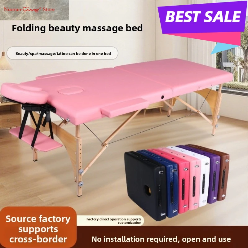 Folding massage bed adjustable wooden legs portable for beauty salon clinic home physiotherapy use