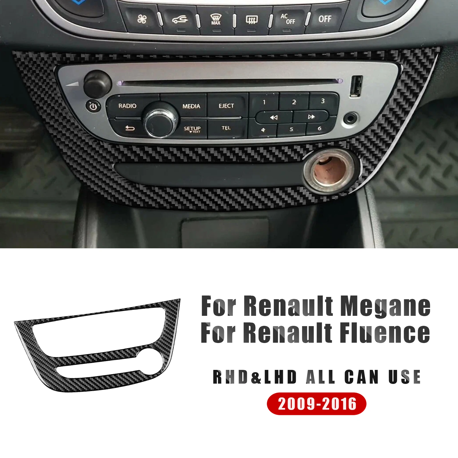 For Renault Megane/Fluence 2009-2016 Car Interior Trim Accessories Real Soft Carbon Fiber Stickers Radio Panel
