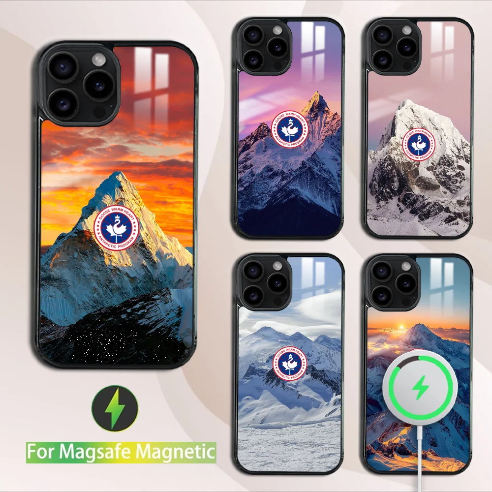 Canada snowy mountain goose Phone Case For iPhone 16 15 14 13 12 11 Pro Max Plus Mini Magsafe Mirror Wireless Magnetic Cover