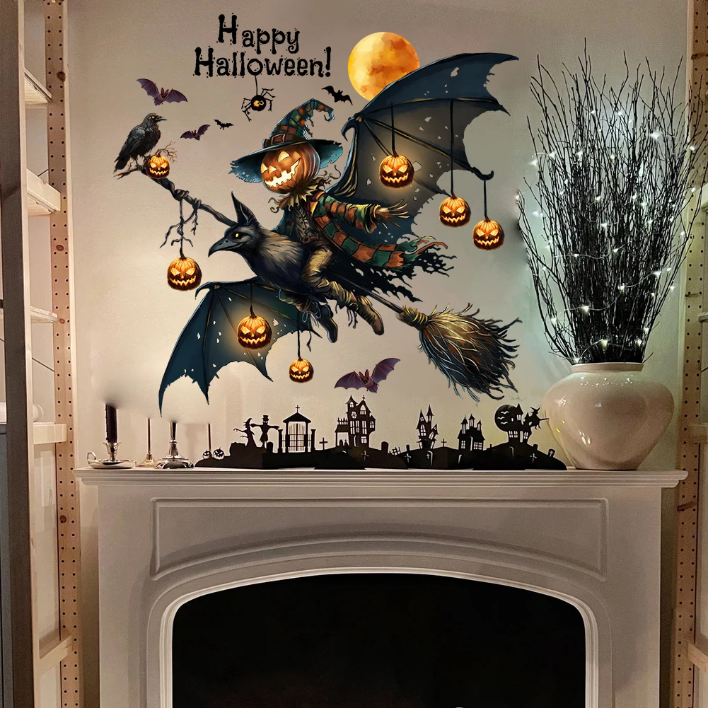 Pumpkin Wall Stickers For Halloween Flying Are Suitable For Home Decoration In Children's Rooms   And Kindergartens