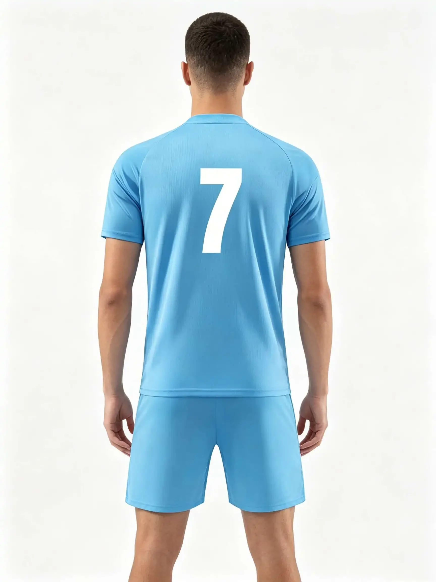 26/27 Unisex Blank Soccer 2‑Piece Set, Kids Adults Parent‑Child Kit, Custom Sky Blue No. 7 for School Outdoor Team Sports
