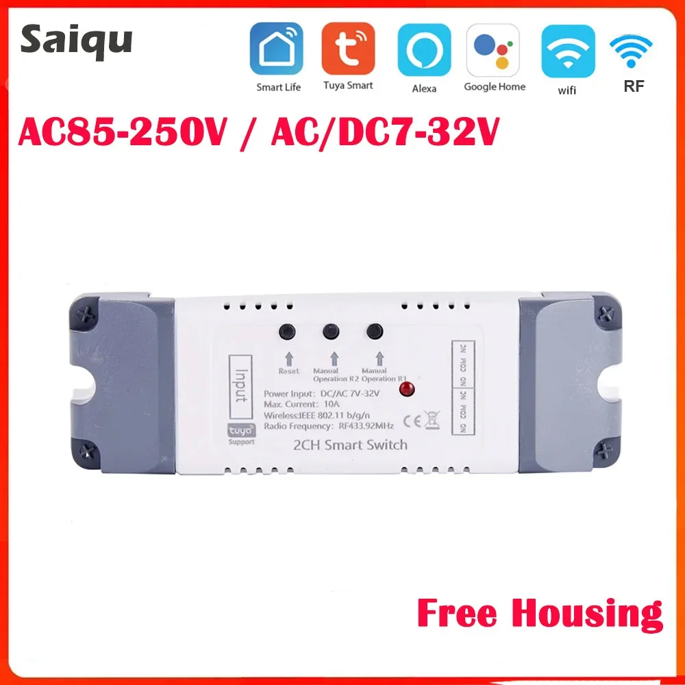 

2Channel Tuya Smart Life Remote Control Wireless Wifi Switch Module DC7-32V AC85-250V Relay Module Work With Alexa Google Home