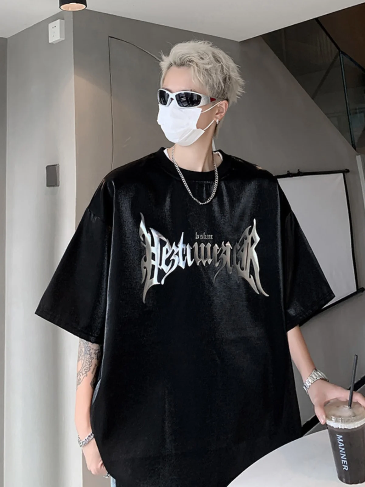 

Hip Hop Sle Men's Bla ort Sve T-irt Casual Loose Fit Summer Faion Trendy Brand Breathable Comfortable Streetwear