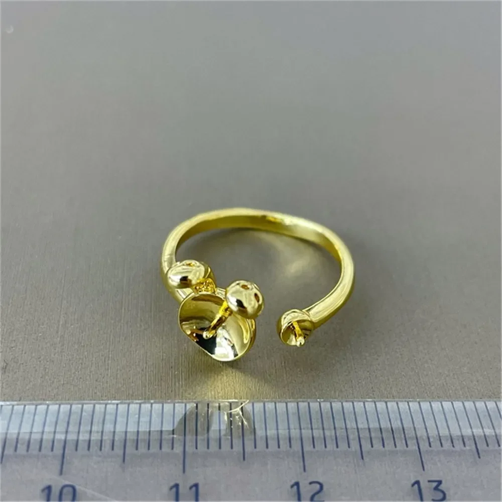 

18K Plated Gold DIY Hand Pinto Ring Paste Ring Face Half Hole Bead Needle Inlaid Pearl Opening Ring Accessories No Pearl E193