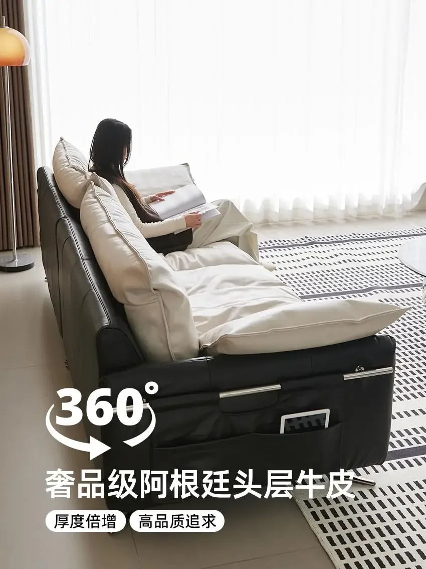 The first layer of cowhide, modern and simple, small apartment straight row, three-person combination