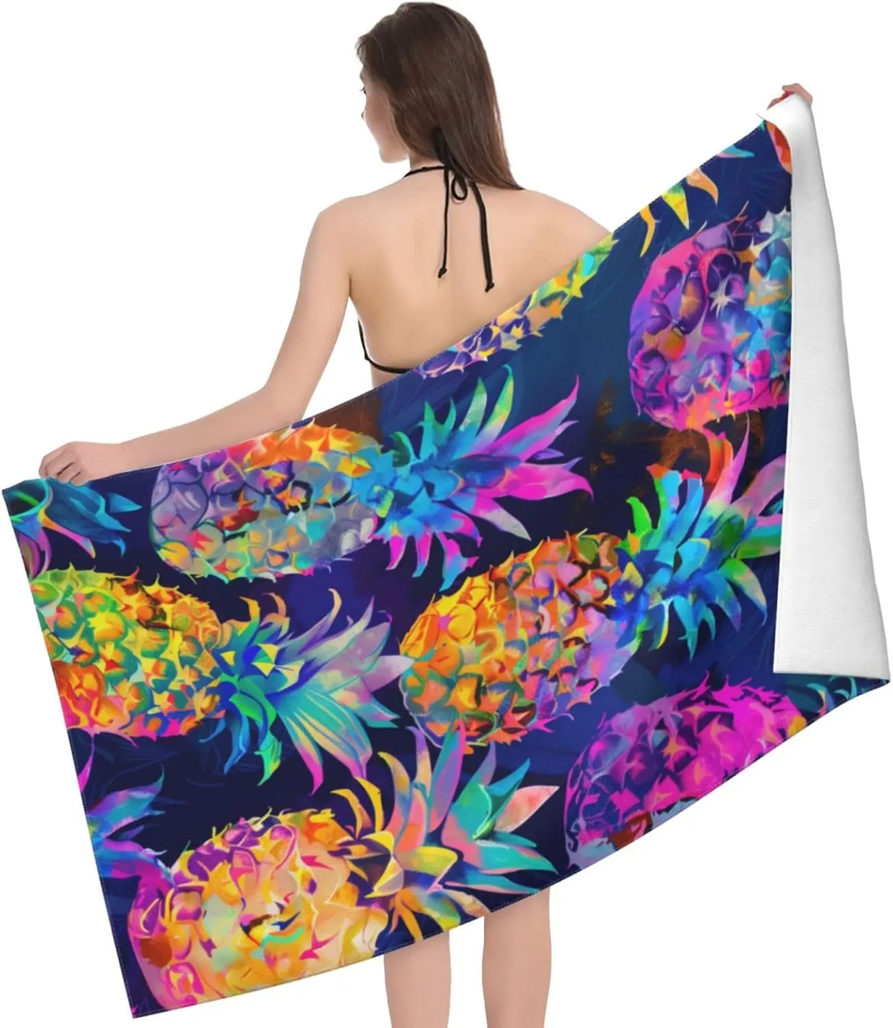 Colorful Pineapples Beach Towel Microfiber Sand Free Pop Summer Towels for Adult Kids Quick Dry Ultra Absorbent Soft Pool Travel