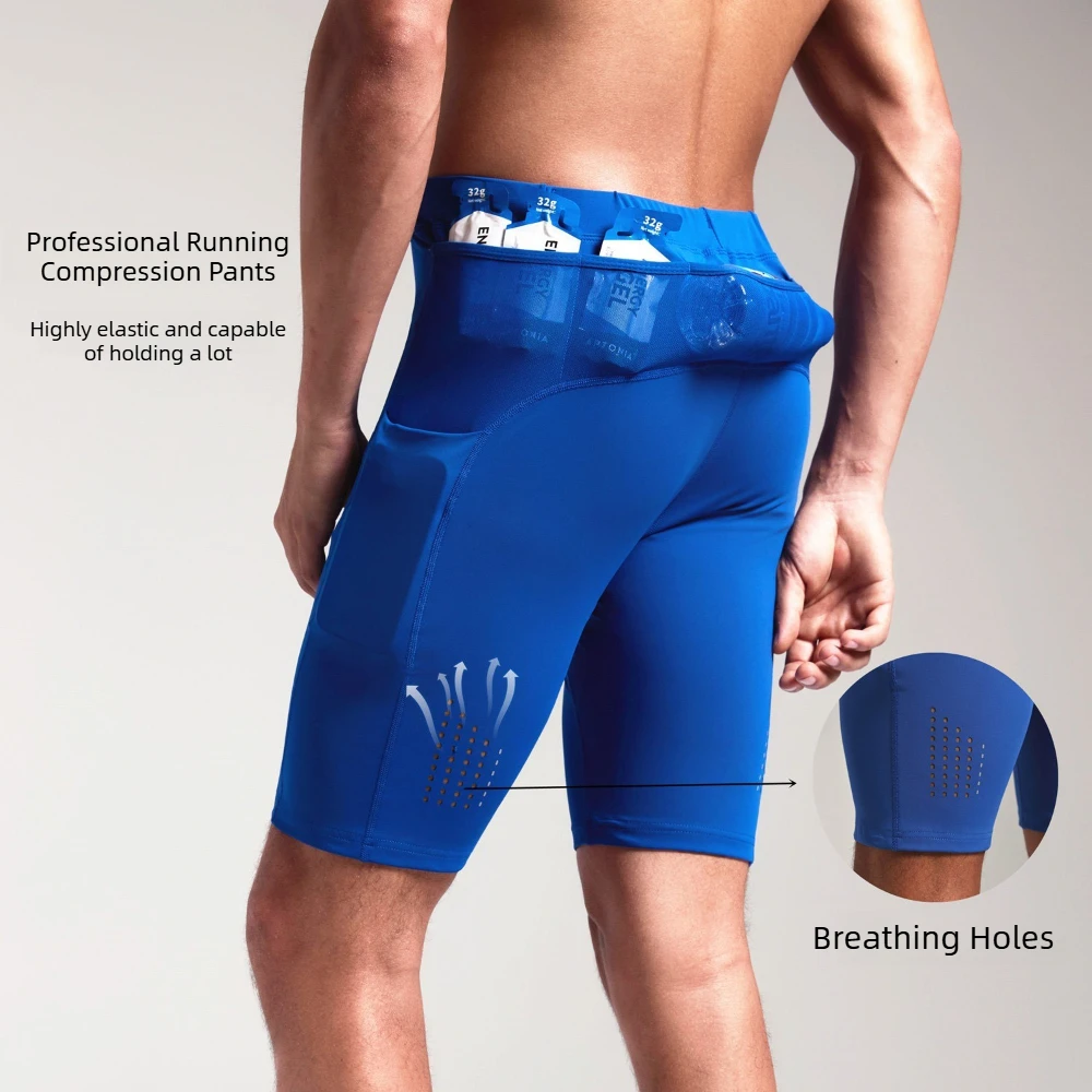 New Men's Marathon 5 Multipocket Compression Shorts Quick Dry Outdoor Running Hiking Jogging Cycling Gym Fitness Exercise Tight
