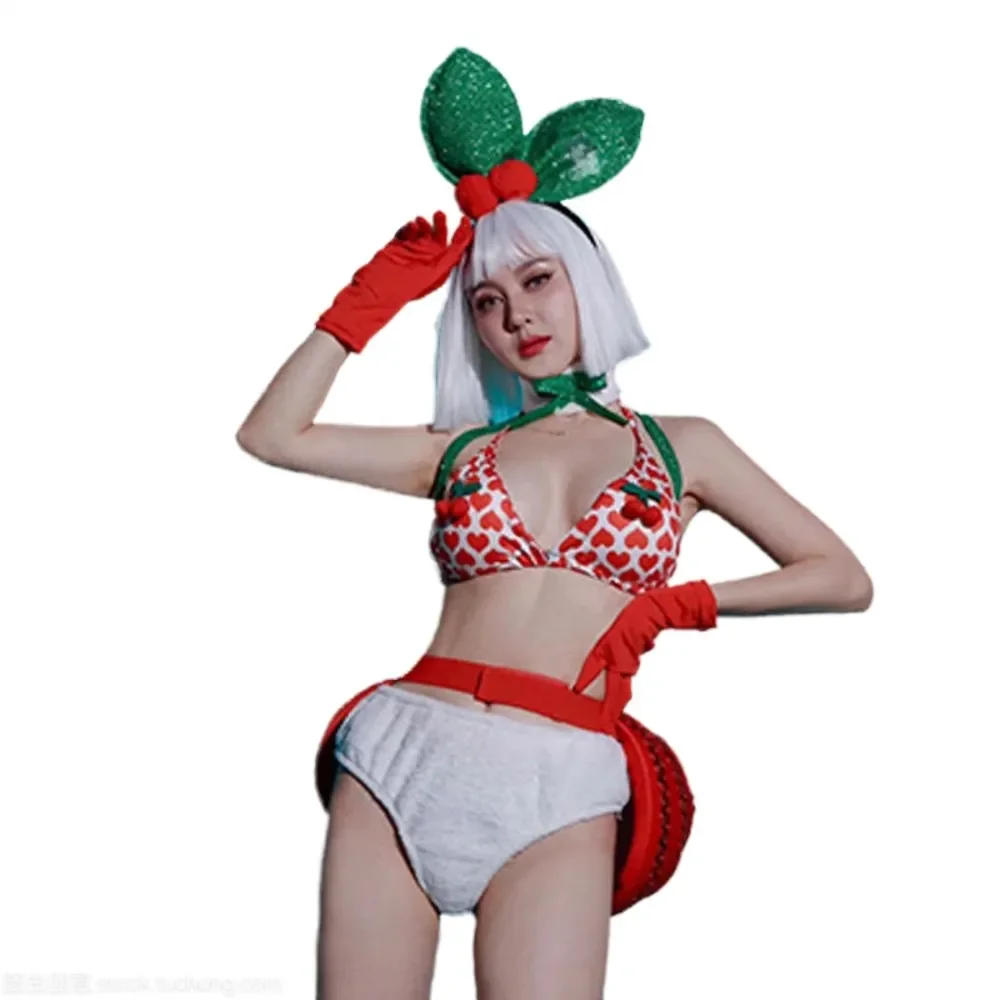 Costume de scène de danse cerise, Bikini Sexy, tenue de pôle danse, vêtements de fête Rave pour femmes, discothèque Gogo Jazz, ensemble de vêtements de danseuse, nouvelle collection