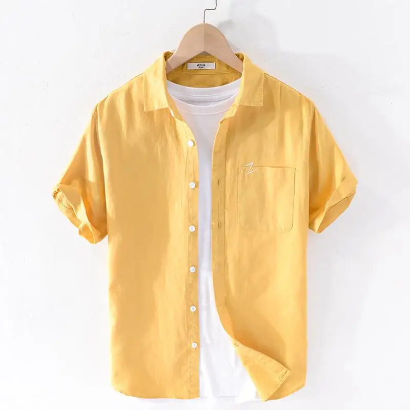 

Cotton Linen Small Collar ort Sve irt Summer Thin Special Wide Pure Color Men's Faion Casual Busin irt