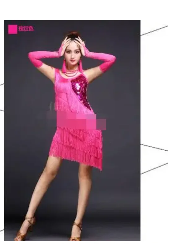 1pcs/lot Elegant Sexy Women Girls Sequin Fringe Tassel dress Ladies Latin Tango Ballroom Salsa dress