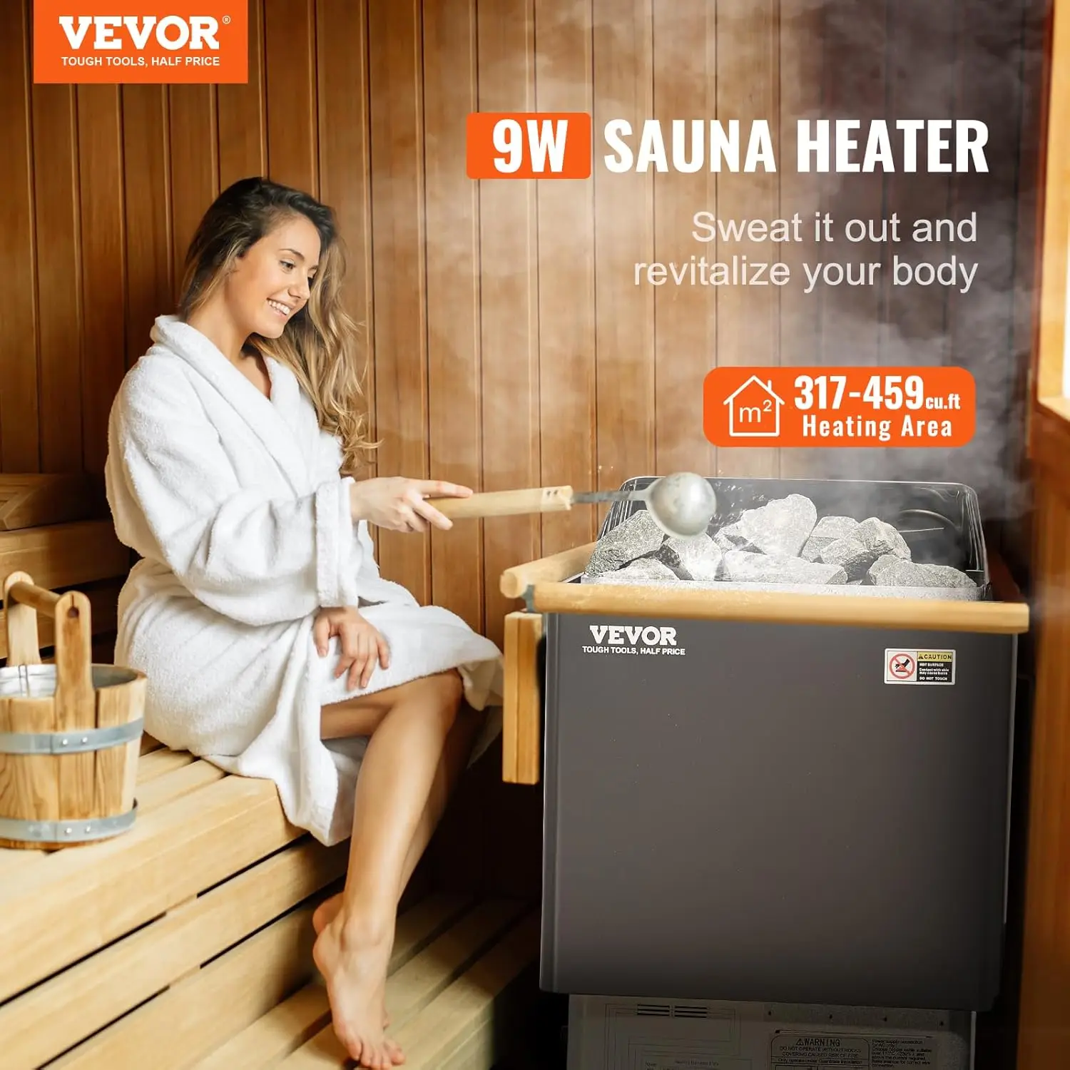 9KW 220V Electric Sauna Stove, Steam Bath Sauna Heater with External Digital Controller 3h Timer & Adjustable Temp for Max.