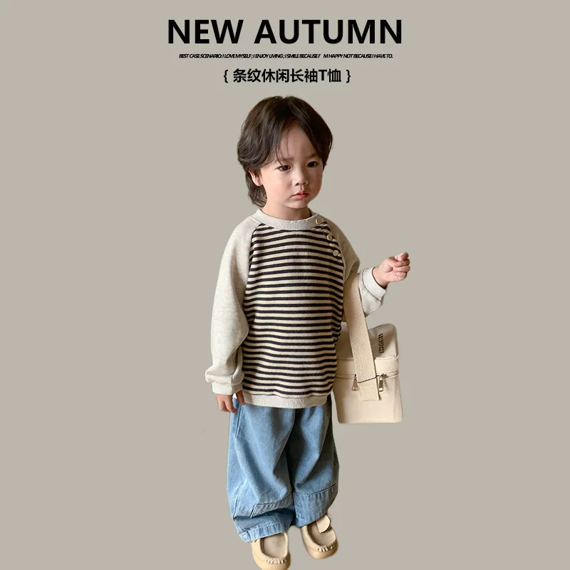 

Children's Clothing 2023 Autumn New Korean Style Striped Long-Sleeved T-shirt Children's Long Sleeve Top