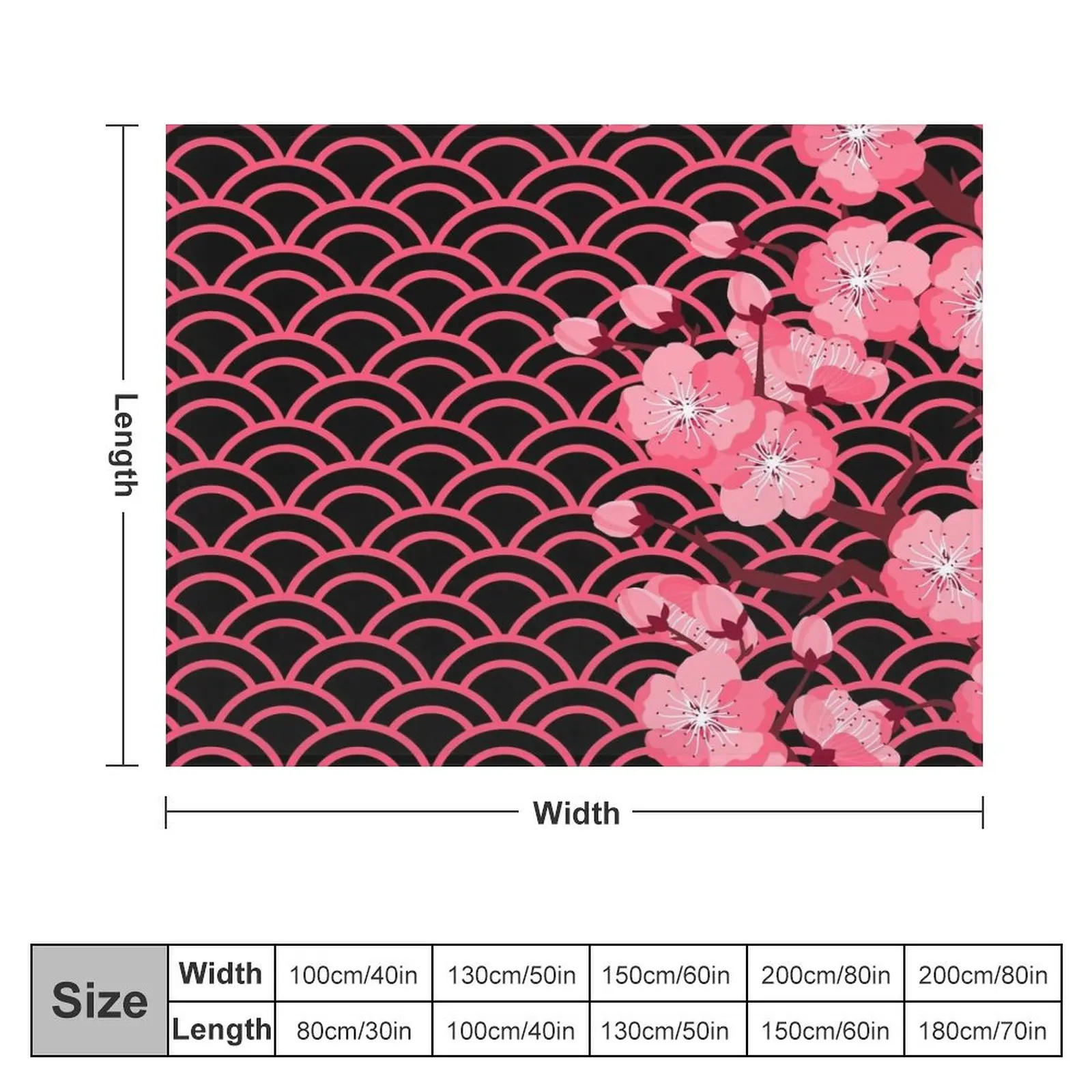 Bright Pink Japanese Sakura Flowers On Pink Wave Pattern Throw Blanket Furry Softest Sofa valentine gift ideas Blankets