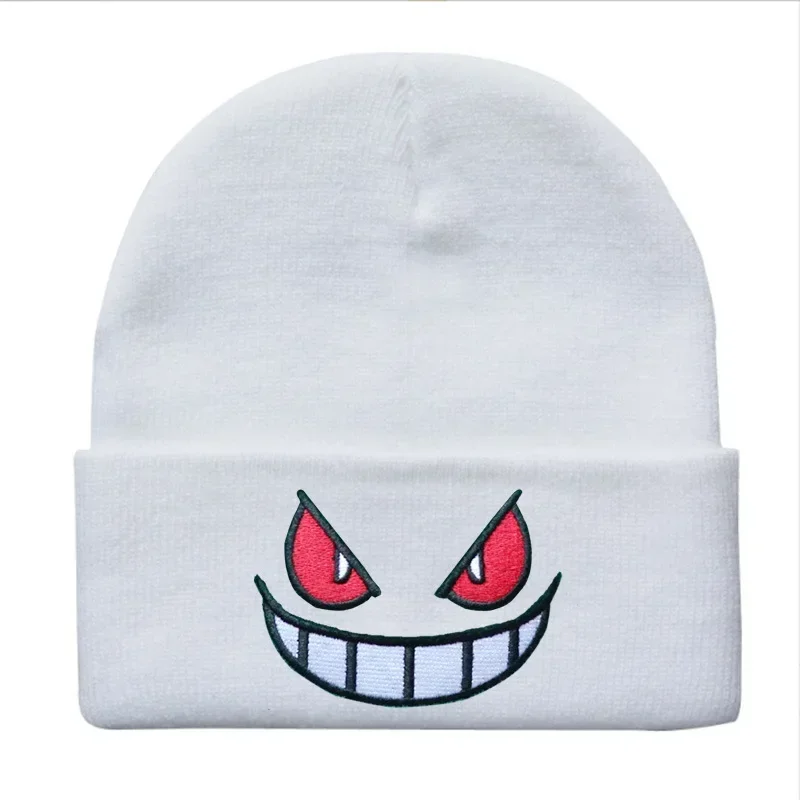 

Cartoon Embroidery Big Mouth Red Eyes Knitted Hats Embroidery Beanies for Women Men Pullover Warm Autumn and Winter Woolen Hat