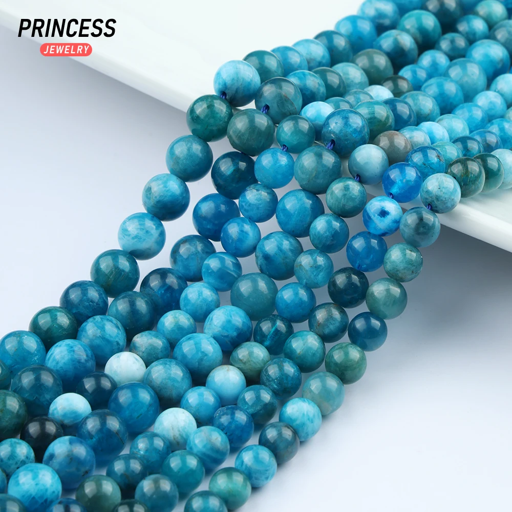 A+ Natural Blue Apatite Cost-effective 6mm 8mm Loose Beads for Jewelry Making Bracelet Wholesale Stone Beads DIY Accessories