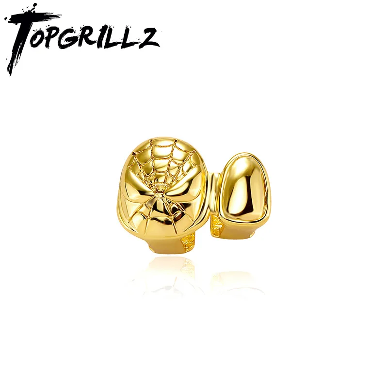 TOPGRILLZ Classic Glossy Spider Man Double Tooth Grillz Caps Top Bottom Dental Grills Teeth Cap For Unisex Halloween Cosplay
