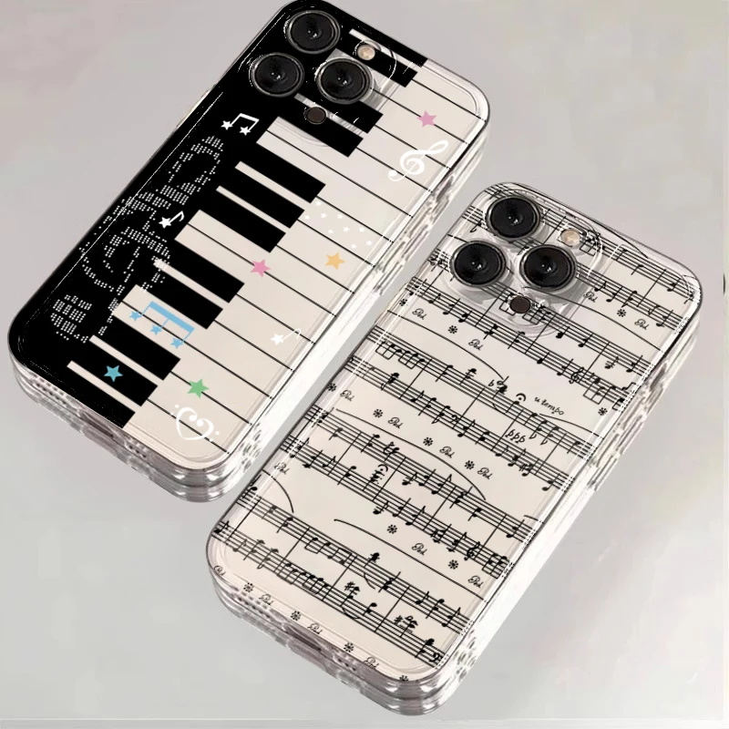 

Letter Music Note Phone Case For iPhone 17 16 15 11 12 14 13 Pro Max Mini X XS XR 7 Plus 16E Shockproof Transparent Cover Fundas