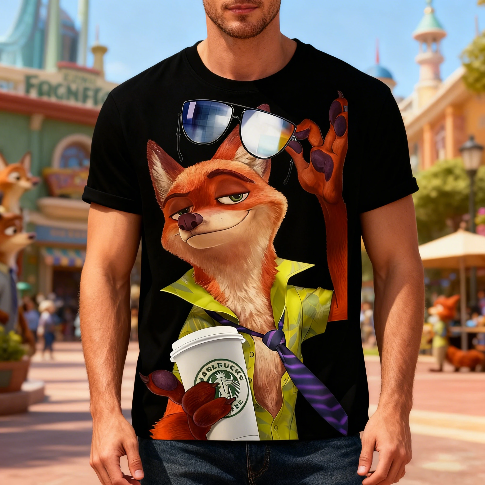 Nick Wilde Print Herren-T-Shirt Zootopia 2, kurzärmeliges T-Shirt, lässige Sommerkleidung für Oberbekleidung oder Unterhemd