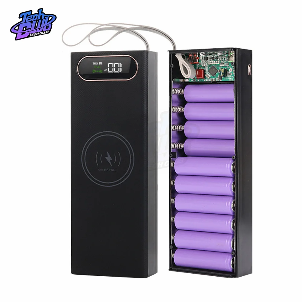 Destacável do Banco de Potência para Telefones de Carregamento sem Solda 20×18650 Baterias 22.5w Caixas de Armazenamento da Bateria Diy Case