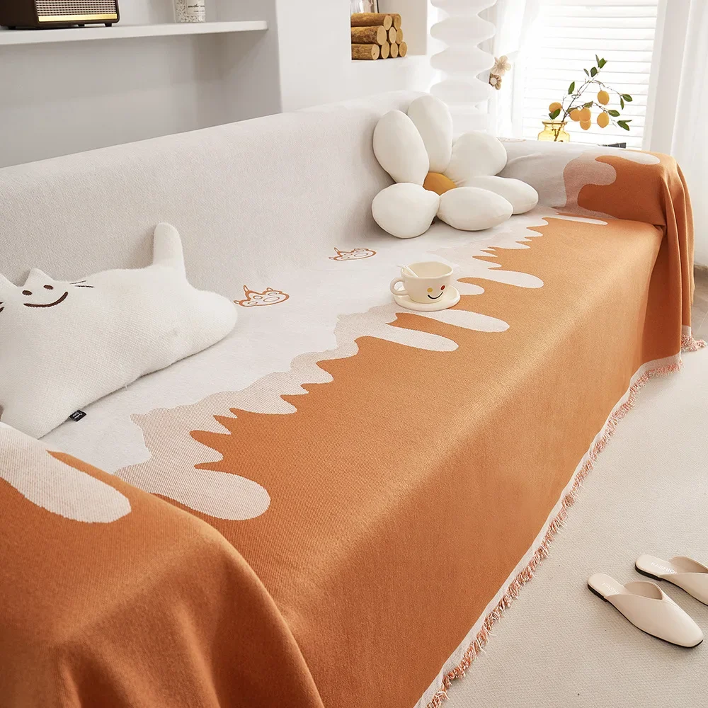 Chenille Sofa Towel with Tassels Four Seasons Universal Anti-slip Camping Picnic Blanket Relax Beach Mat Couch Cover